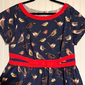 Eshakti Bird Dress with a red bow and accents Fit & Flare Size 3X 24W